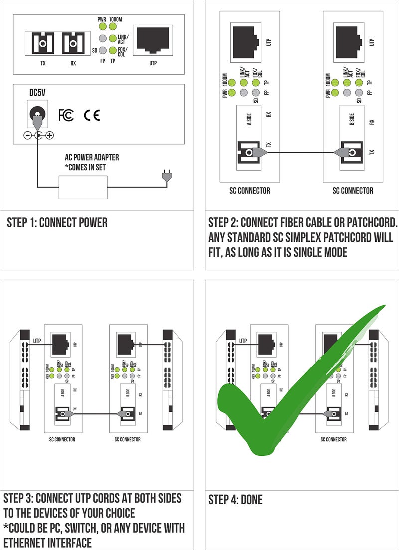 ADNET Single Mode SC WDM Single Fiber Bi-Di Gigabit Media Converter - Built-In Fiber Module 20km (12.42 miles) â€“ to UTP Cat5e Cat6 10 100 1000 RJ-45 â€“ Auto Sensing Gigabit or Fast Ethernet Speed -1 pair - Image 5